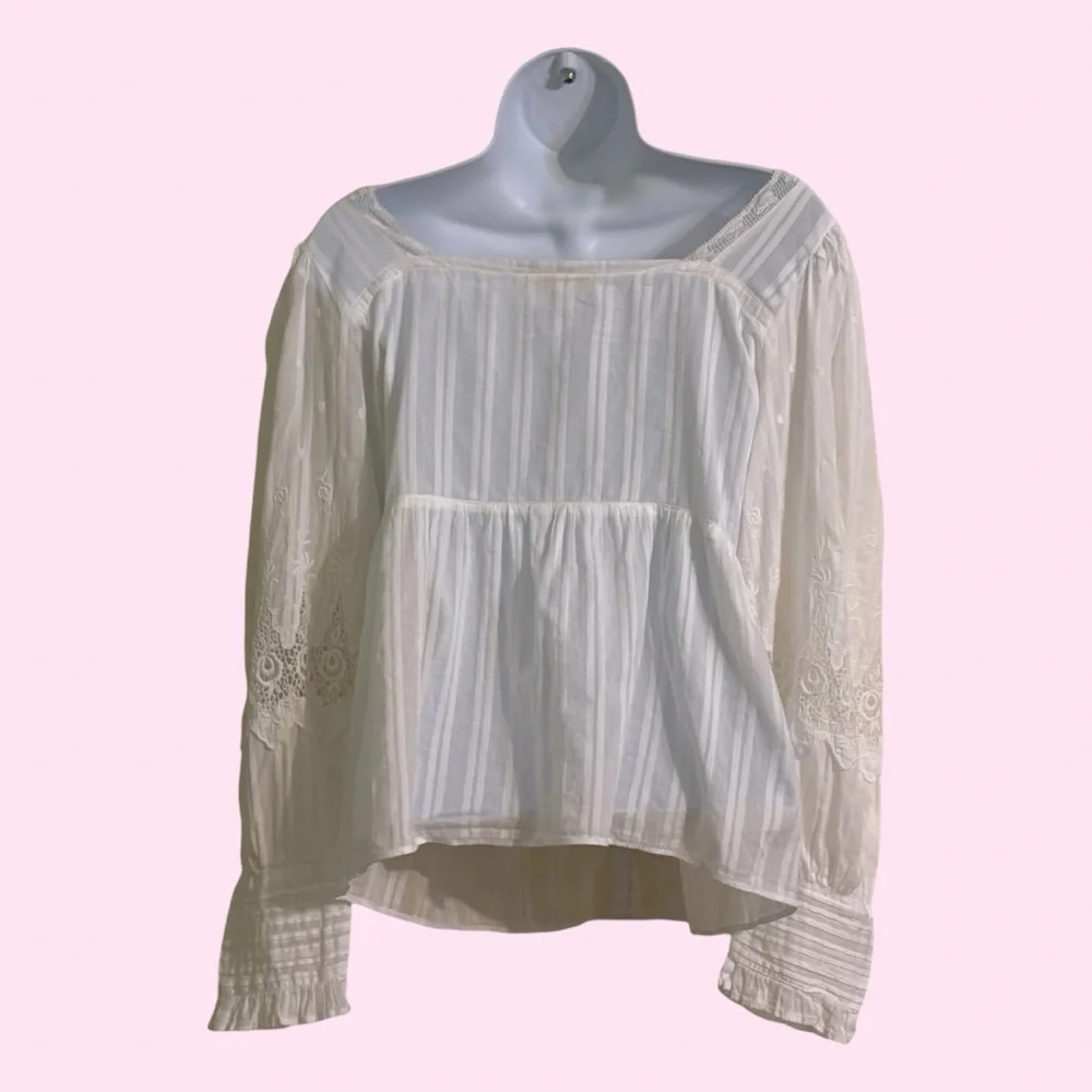 LoveShackFancy MEDIUM Anorette White Lace Blouse Milkmaid Romantic Cottagecore - Picture 2 of 7